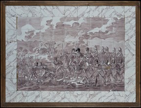Verwijk, Purple tile tableau, Battle of Waterloo with Crown Prince Willem II of Orange, tile picture ceramic earthenware glaze