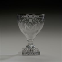 Chalice glass engraved with masonic symbols and J. Anthony, wine glass drinking glass drinking utensils tableware holder glass