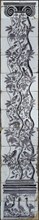 Purple tile pilaster, twisted column along which vine with apples and birds, tile pilaster sculpture ceramic earthenware glaze