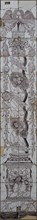 tile manufacturer Schiedamsedijk, Aalmis?, Purple tile pilaster, twisted marbled column wound with leaves, walnut and grape
