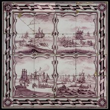Aalmis, Purple tile tableau, four performances about whaling, tile picture material ceramic earthenware glaze, baked 2x glazed