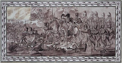 Verwijk, Van Traa, Purple tile tableau, Battle of Waterloo (1815) with Crown Prince William of Orange, tile picture material