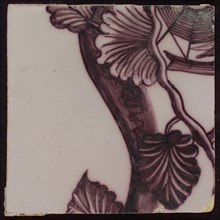 Tile of purple tile pilaster with twisted column with leaves of leaves, grapes, spiders, insects and bird, tile pilaster footage