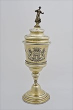 Silversmith: Lambert Fenema, Gilt silver cup with different weapons (Schieland, city arms Rotterdam and family arms mr. Elias