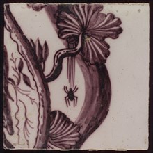 Tile of tile pilaster with twisted column with leaves of grapes, grapes, insects, spiders and bird, tile pilaster footage