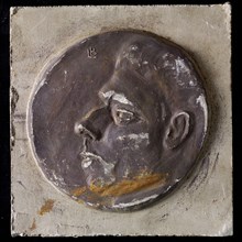 Leendert Bolle, Casting of penny, with relief, inside circle man's portrait in profile, casting of visual material gypsum