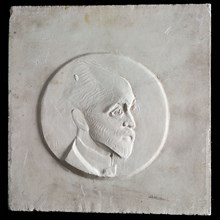 Leendert Bolle, Molding or mold of penny, with relief, inside circle man's portrait in profile, mold casting sculpture gypsum