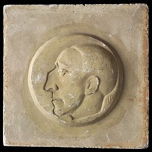 Leendert Bolle, Casting of penny, with relief, inside circle man's portrait in profile, casting of visual material plaster