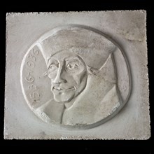 Leendert Bolle, Mal for commemorative medal, in high relief, breastpiece of Erasmus, with links 1536 - 1936, mold casting