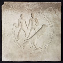 Leendert Bolle, Half of mold for pin in negative on large format, high and low relief, image of two figures and sparrow