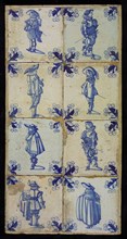Tile field, eight tiles, blue on white, warriors, corner motif, vane leaf, tiled field wall tile tile footage ceramic