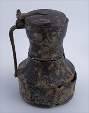 Large pewter jug marked on the ear with hinged lid and incised name on the ear, jug crockery holder soil find tin metal, cast