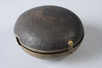 Protective case for pocket watch, outside brown rye leather and inside thick red velvet, closed cover without glass or opening