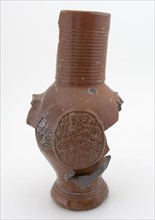 Stoneware jug, sphere model with cylindrical neck, decorated with three medallions, jug crockery holder soil find ceramic