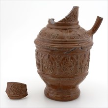 Jan Baldems, Stoneware elector jar decorated with seven nobles and coats of arms, with 1603, jug crockery holder soil find