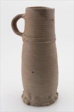 Stoneware jug, conical model with wide band ear, on squeeze foot, jug crockery holder soil find ceramic stoneware, hand-turned