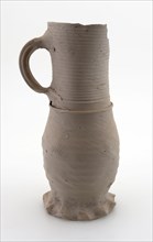 Stoneware jug, ball model with wide band ear, on squeeze foot, jug crockery holder soil find ceramic stoneware, hand-turned