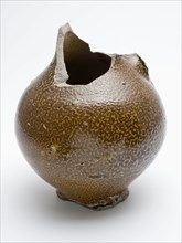 Stoneware jug, sphere model with brown and gray speckled glaze, jug holder soil find ceramic stoneware glaze salt glaze, hand