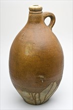 Stoneware jug, bulb model with sparing, brown glaze and number 2, jug holder soil found ceramic stoneware glaze salt glaze, hand