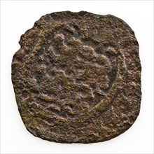 German of Friesland, 1621 or 1627, coin money swap soil find bronze metal, minted Coin diamond shaped FRISIA 1 ... with reverse