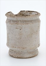 Pottery ointment jar, cylindrical with three necking, white and gritty glazed, ointment jar pot holder soil find ceramic