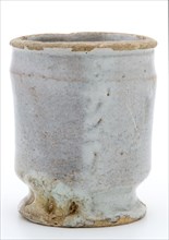 Earthenware ointment jar, cylindrical, on standing base, transparent white glazed, ointment jar pot holder soil find ceramic
