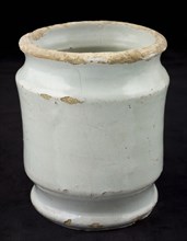 Pottery ointment jar, cylindrical, two constrictions, white glazed, ointment jar pot holder soil find ceramic earthenware glaze