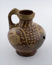Earthenware oil jug, slender neck, bandoor, decorated in sludge technology, oil jug jar holder soil find ceramic earthenware