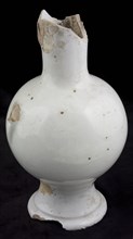 Pottery jug on stand foot, white glazed, ball model, cylindrical neck, jug crockery holder soil find ceramic earthenware glaze