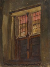 Jan Bikkers, Cross window from outside, painting footage paper paint, Cross window from outside probably from the Oude Gasthuis
