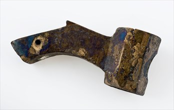 Incomplete, bronze tap with spout in the shape of stylized animal head, tap part soil find bronze copper metal, Mottled gray