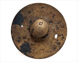 Brass disk, batter or button, disc batter soil found brass metal, cast-beaten archeology Rotterdam City Triangle Mariniersweg