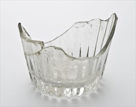 Bottom fragment of drinking glass with fine ribs, pontilemark, clear glass, goblet drinking glass drinking utensils tableware