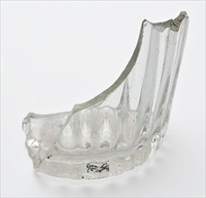 Bottom fragment of drinking glass with fine ribs, pontilemark, clear glass, goblet drinking glass drinking utensils tableware