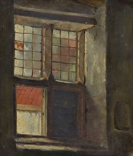 Jan Bikkers, Cross window from the inside, painting visual material linen paint, Cross window from inside probably from the Oude
