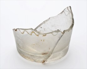 Bottom fragment of drinking glass with radgraving, clear glass, pontil brand, goblet drinking glass drinking utensils tableware