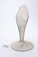 Foot fragment of goblet or trumpet glass with facet cut stem, loose rim fragment, drinking glass drinking utensils tableware