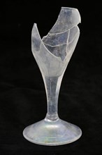 Fragments of glass goblet with facet cut stem, drinking glass drinking utensils tableware holder soil find glass, blown in shape