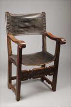 Walnut renaissance armchair, armchair seat furniture interior design wood walnut leather metal, Seat and back covered