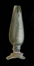 Stem fragment of goblet with hollow baluster, calyx decorated with ribs, drinking glass drinkware tableware holder fragment soil