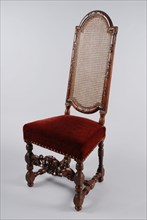 Walnut Régence chair, chair furniture interior design wood walnut velvet rattan, High braided backrest and red velvet seat