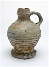 Stoneware jug pinched, short neck with ledge and standing ribbon ear, jug crockery holder soil find ceramic stoneware glaze salt