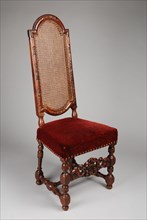 Walnut Régence chair, chair seating furniture interior design wood walnut velvet rattan, High braided backrest and red velvet