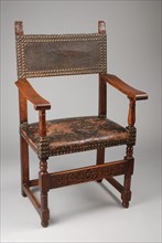 Walnut renaissance armchair, armchair seat furniture interior design wood walnut coniferous brass metal leather, Oak armchair