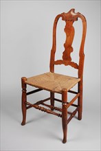 Straight cherry rococo chair, chair furniture furniture interior design wood cherry wood trim, braided piping seat asymmetrical