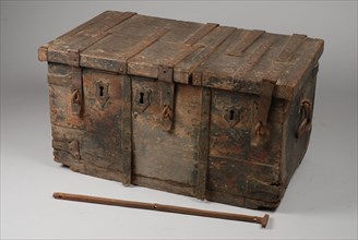 Oak money box with wrought iron fittings, archive case cash box casket cabinet furniture furniture interior design wood oak wood