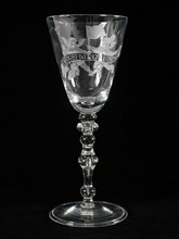 Chalice with engraved with The East = Indian Company and VOCR, wine glass drinking glass drinking utensils tableware holder