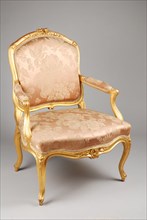Gold plated straight rococo armchair with armrest, armchair armchair chair seating furniture furniture interior design wood
