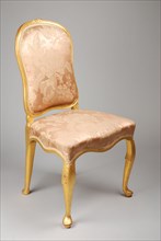 Gold plated straight rococo chair, straight-seat chair furniture furniture interior design wood elmwood goldpaint silk, With