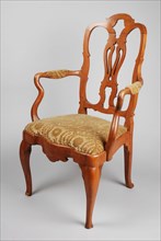 Ivory wooden rococo armchair, chair furniture furniture interior design wood elm wood velor, Curved legs apron and openwork
